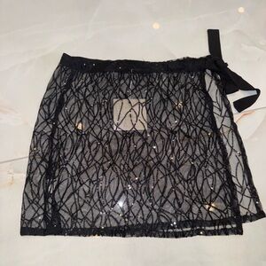 Just Quella Black Sequin Mesh Tie Skirt | Size M | New with Tags